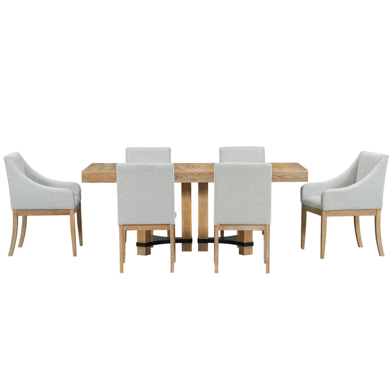 Topmax - 7 Piece Rustic Extendable Dining Table Set With Removable Leaf, 2 Arm Chairs And 4 Armless Chairs