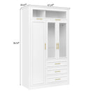3 Door Wardrobe Armoire With LED Lighting And 3 Drawers - White