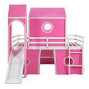 Full Size Bunk Bed with Slide Pink Tent and Tower - Pink