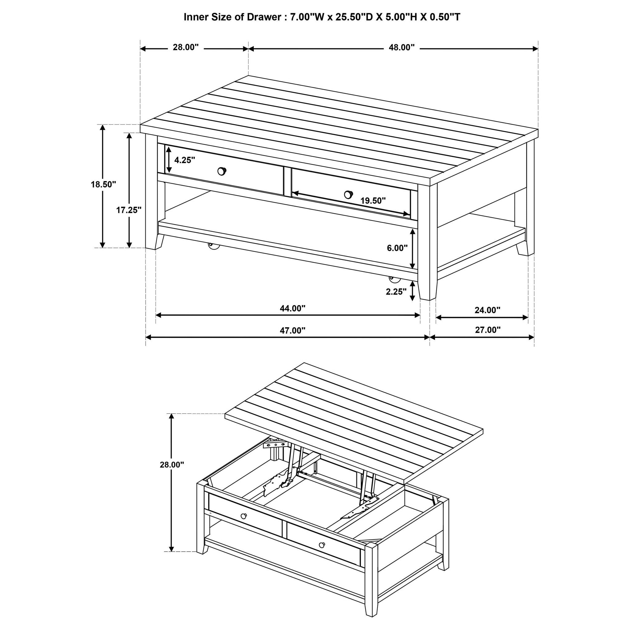 Payne 48-inch Mobile Lift Top Coffee Table Distressed White - Atlantic Fine Furniture Melbourne FL