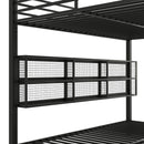 Queen Over Queen Bunk Bed With Storage Cabinets And LED Sturdy Frame, 6 Storage Units, Adjustable LED Lights - Black