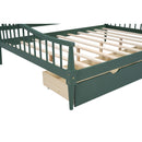 Full Size Daybed with Two Storage Drawers and Support Legs, Green