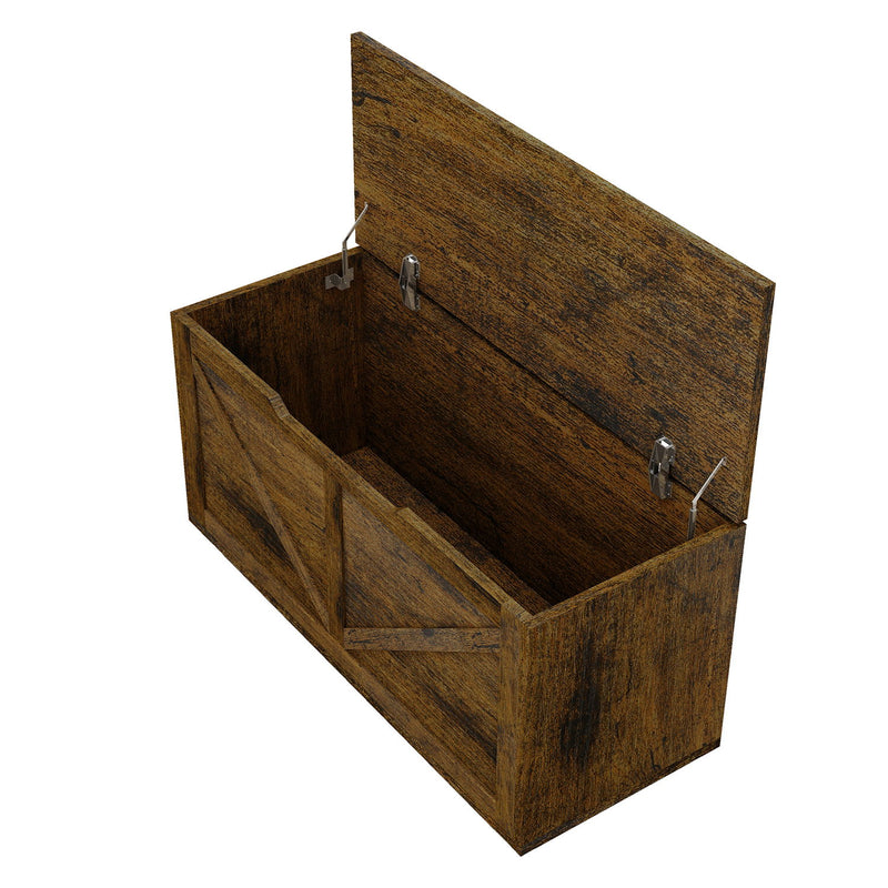 Rustic Wooden Storage Chest With Wheels And Safety Hinge, 300 Lb Capacity - Rustic Brown