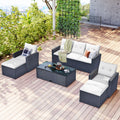 All-Weather Wicker PE Rattan Patio Outdoor Dining Conversation Sectional Set With Coffee Table, Wicker Sofas, Ottomans, Removable Cushions