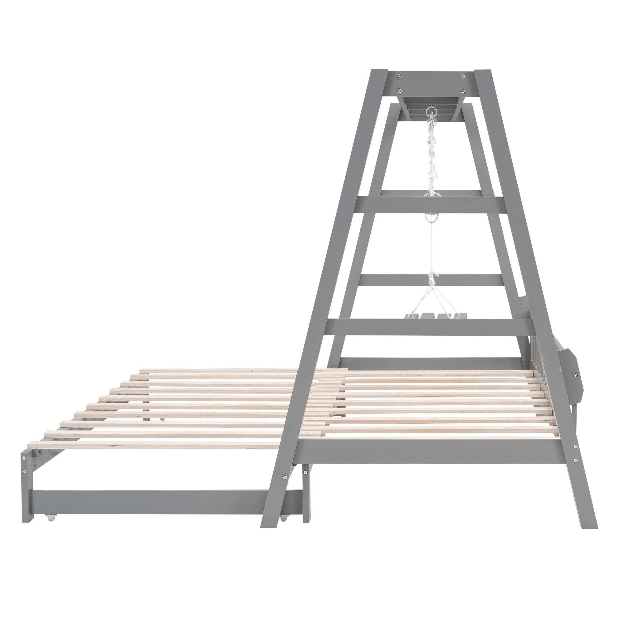 Extendable Twin Daybed with Swing and Ring Handles, Gray(Twin bed can be pulled out to be King) - Atlantic Fine Furniture Melbourne FL
