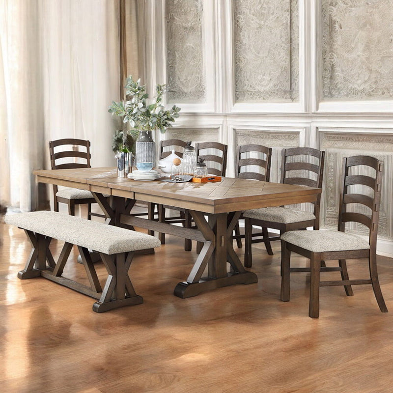 Pascaline - Dining Table - Gray Fabric, Rustic Brown & Oak Finish - Atlantic Fine Furniture Inc