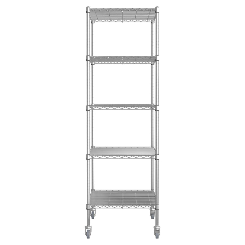 Heavy Duty Adjustable Shelving Unit, 5 Tier Wire Storage Shelves With Wheels - Brushed Nickel