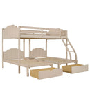 Bunk Bed, Triple Bed With Drawers And Guardrails