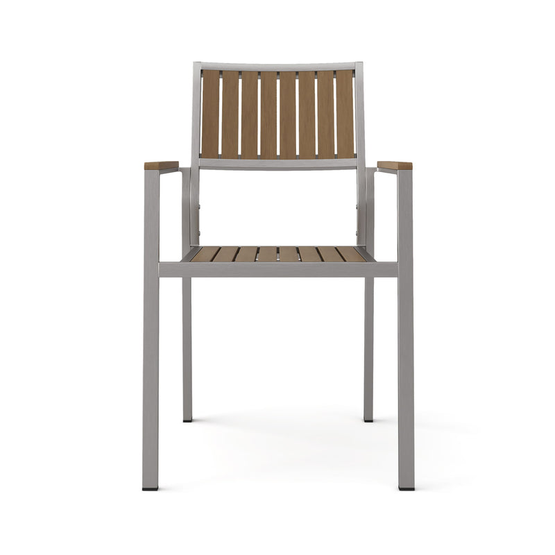 Stylish Modern Faux Wood & Aluminum Outdoor Dining Chairs, (Set of 2) - Natural