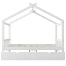 House Style Platform Bed With Headboard, Footboard, 2 Drawers, And Roof Design