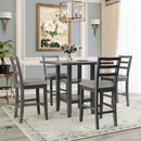 5 Piece Wooden Counter Height Dining Set With Padded Chairs, Storage Shelving