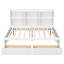 Full Bed with Side Bookcase, Drawers,White