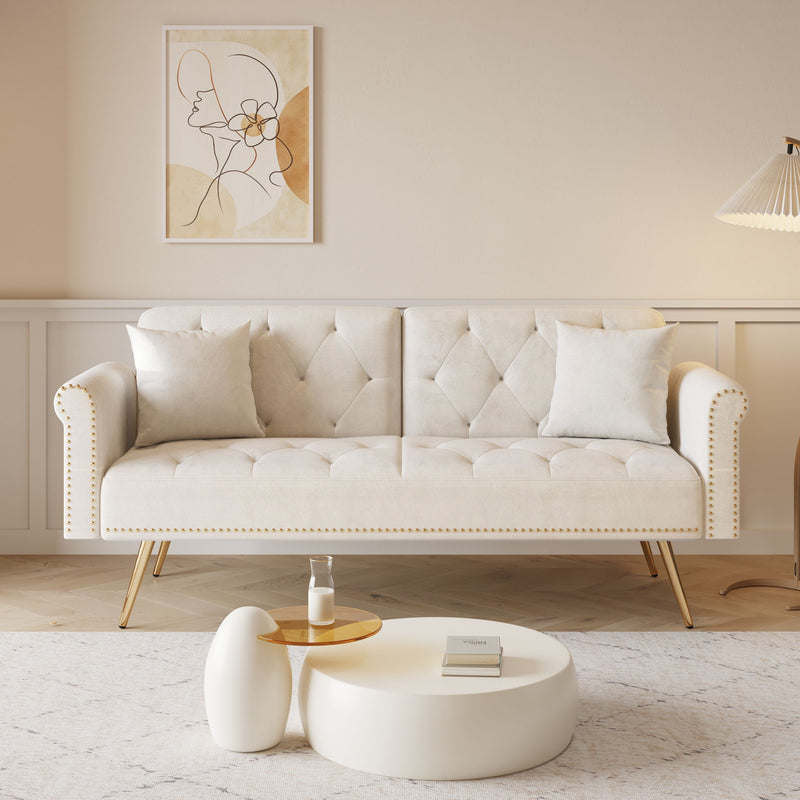Luxurious Velvet Sofa Bed With Nail Head Trim And Matching Pillow