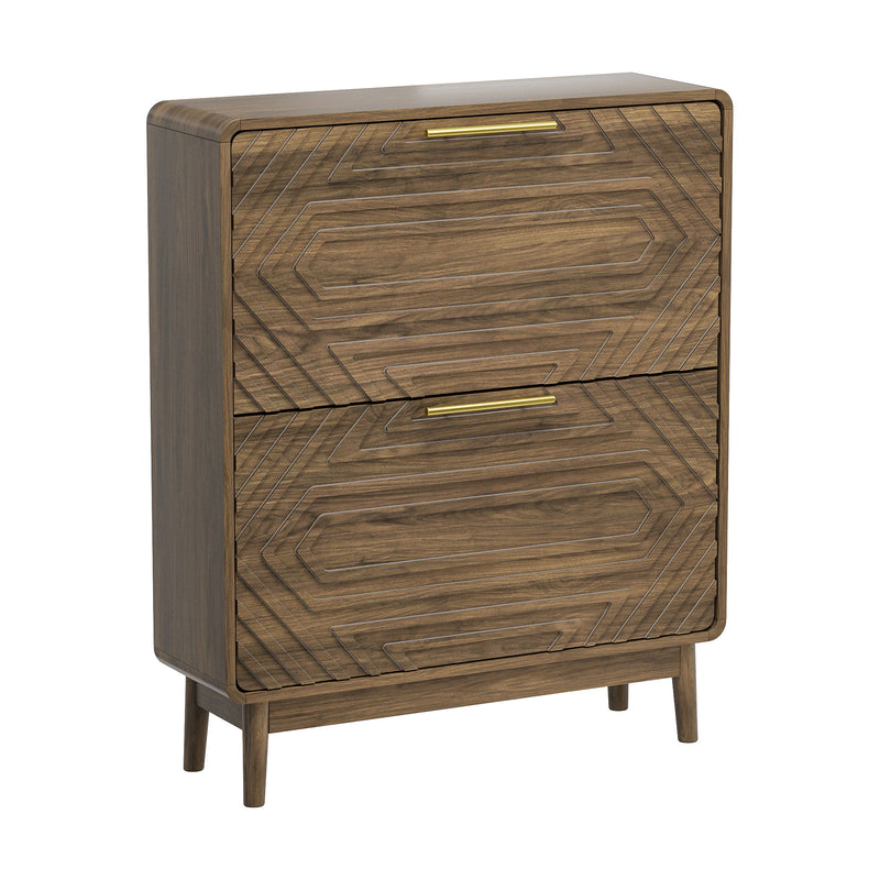 Freestanding Shoe Cabinet With 2 Flip Top Drawers For Entryway - Walnut