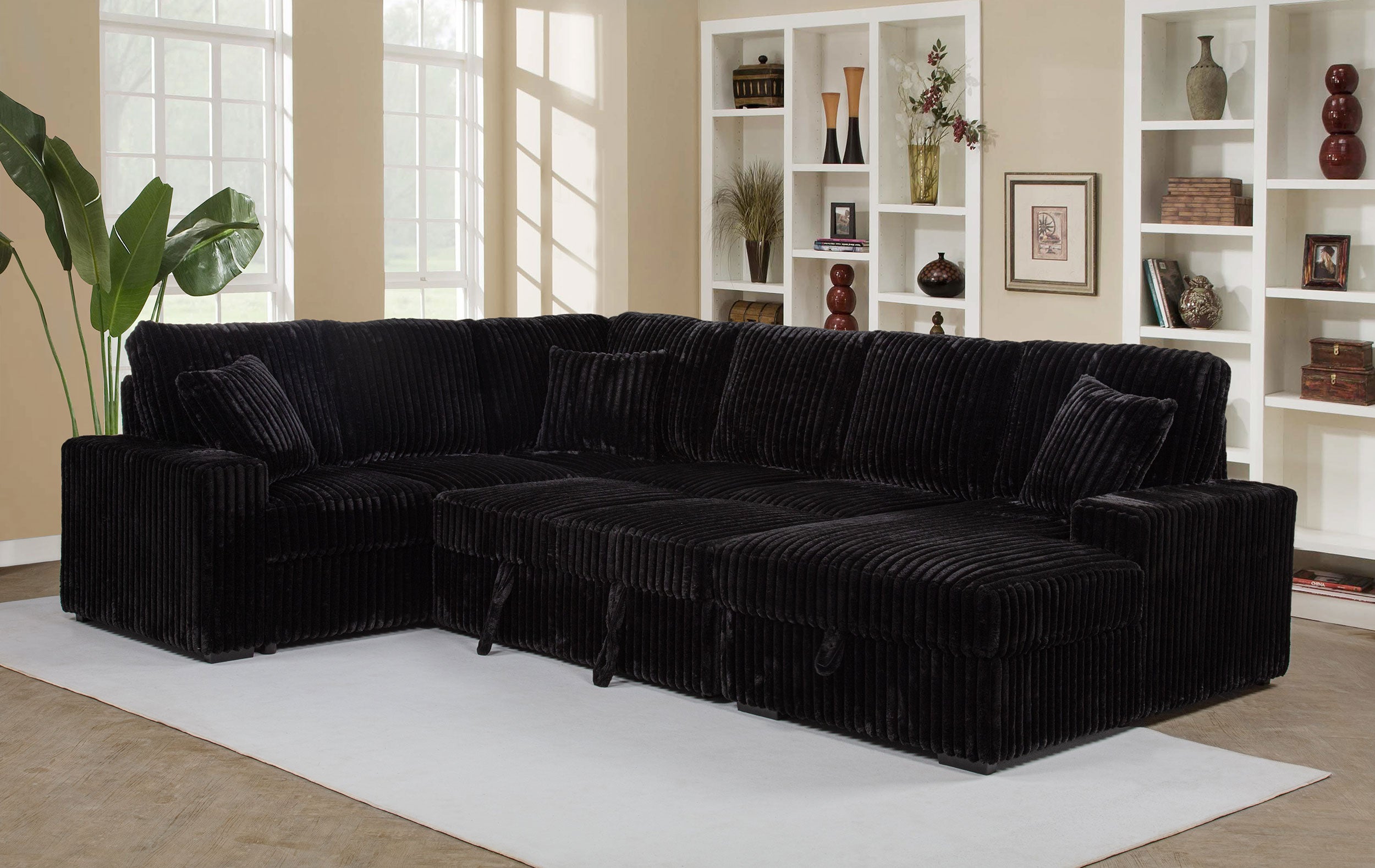 Devonshire Sleeper Sectional Sofa Storage Chaise Black — view 4