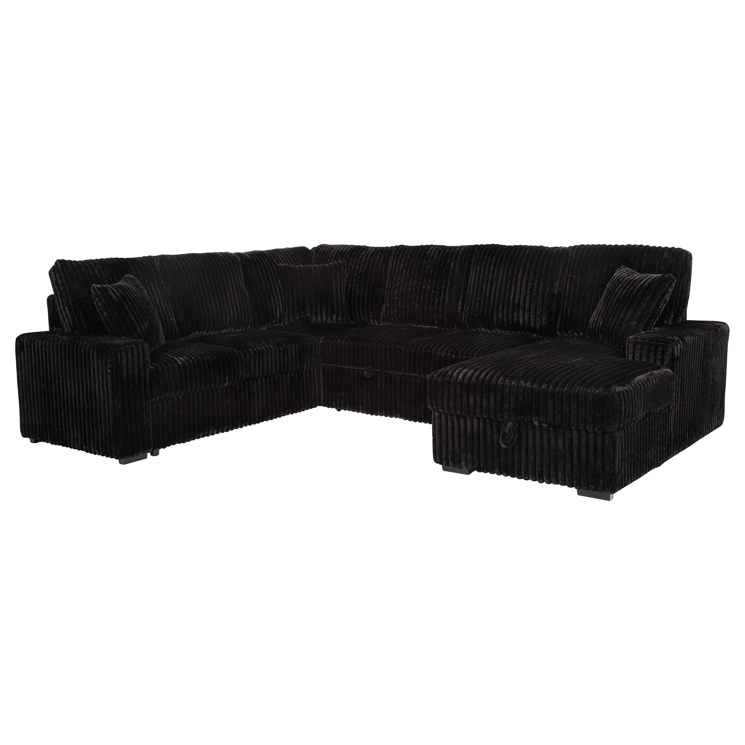 Devonshire Sleeper Sectional Sofa Storage Chaise Black — view 1