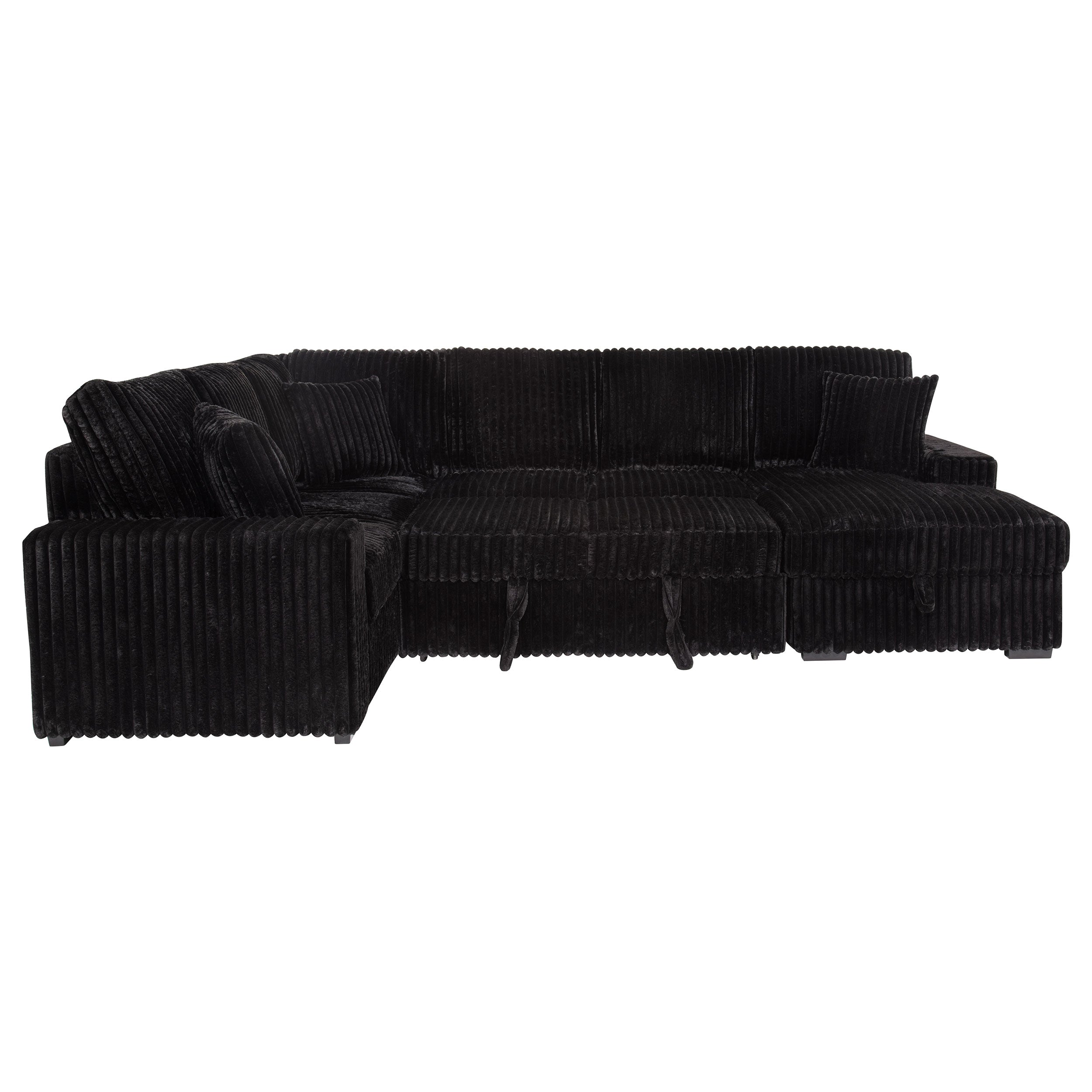 Devonshire Sleeper Sectional Sofa Storage Chaise Black — view 14