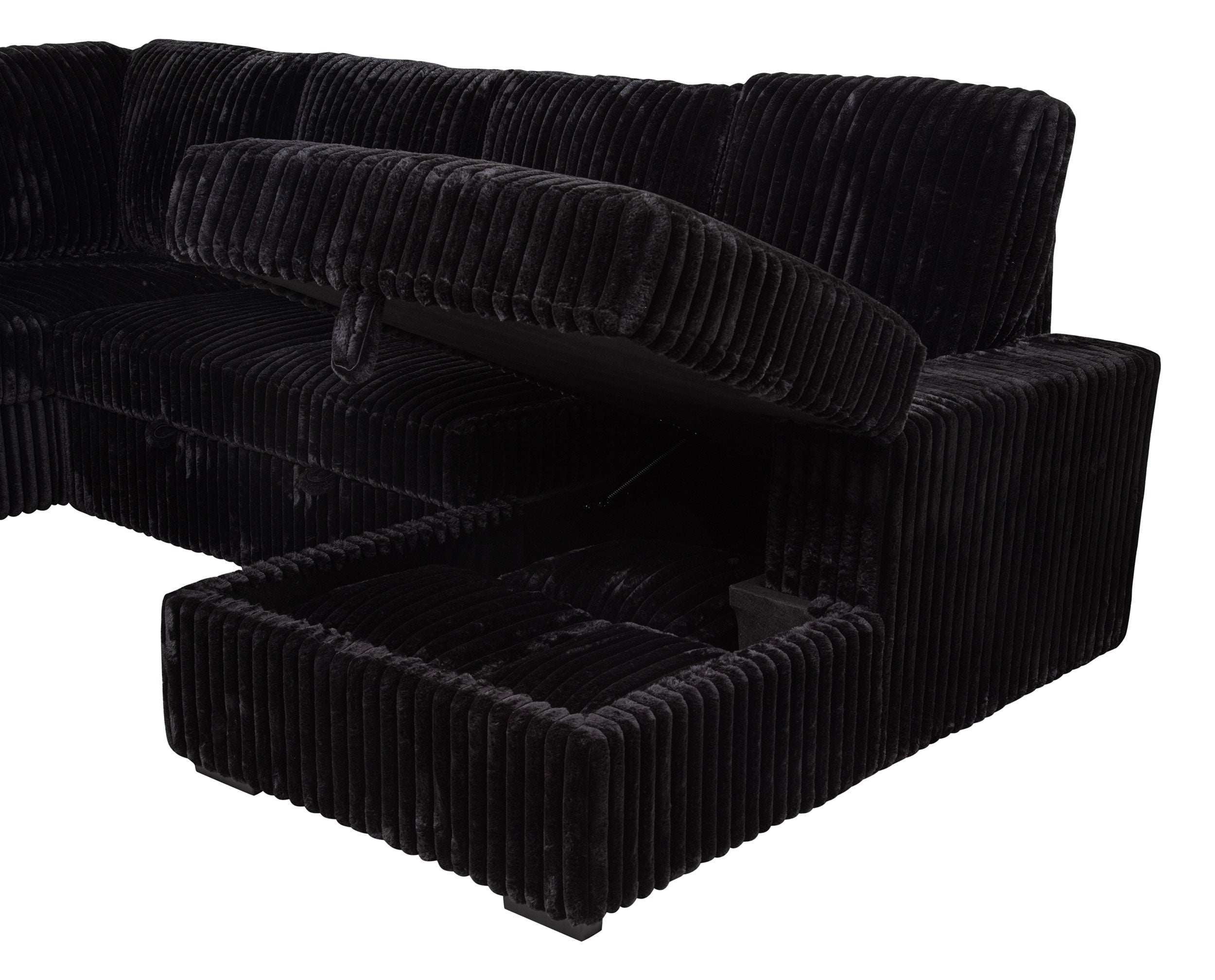 Devonshire Sleeper Sectional Sofa Storage Chaise Black — view 16