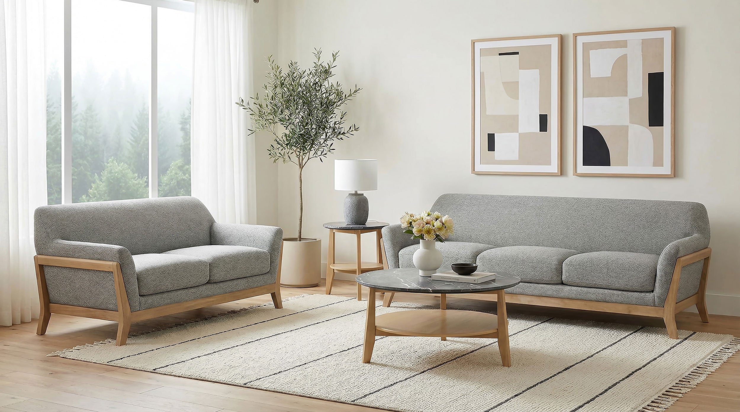 Vaughn 2-piece Fabric Upholstered Flared Arm Sofa Set Grey — view 1