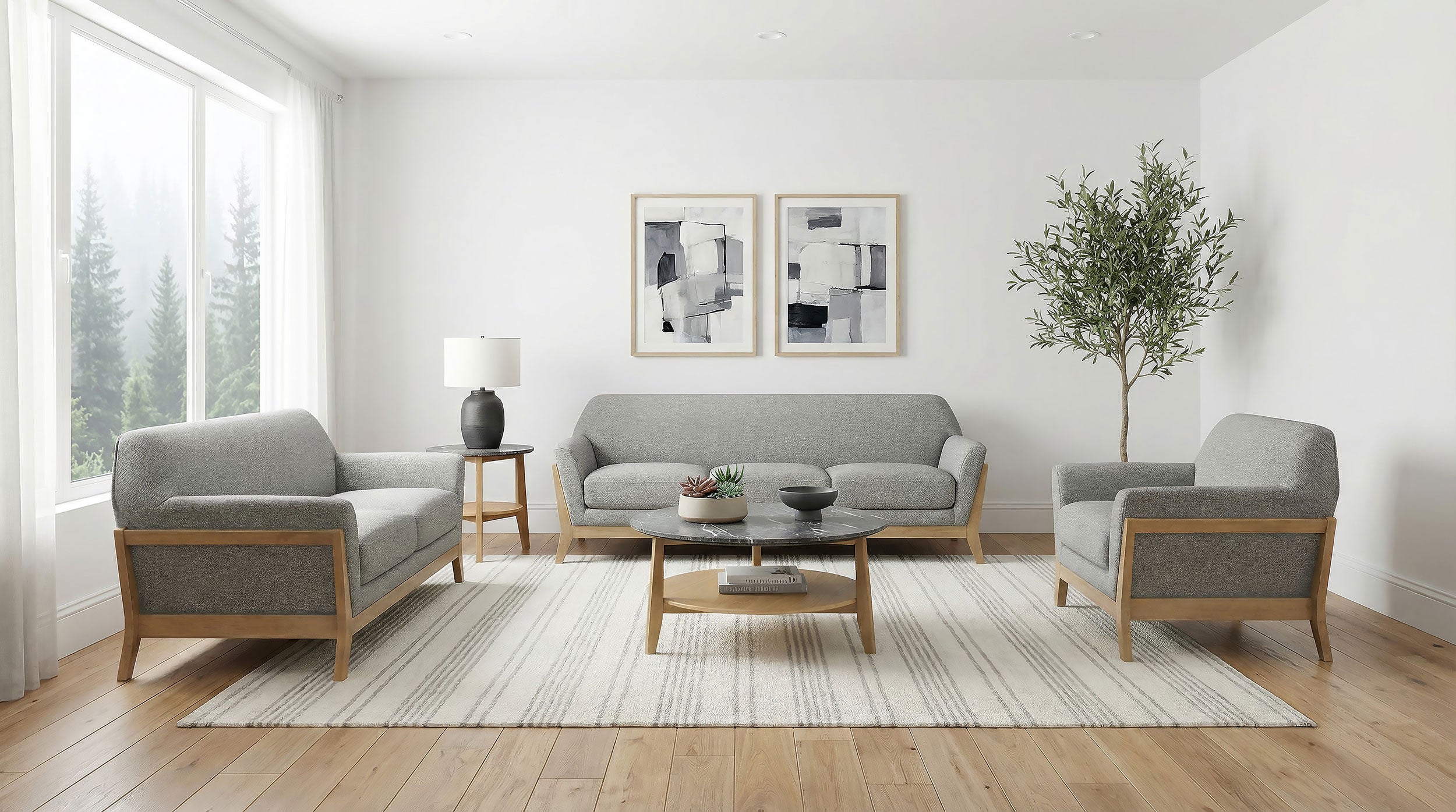 Vaughn 3-piece Fabric Upholstered Flared Arm Sofa Set Grey — view 1