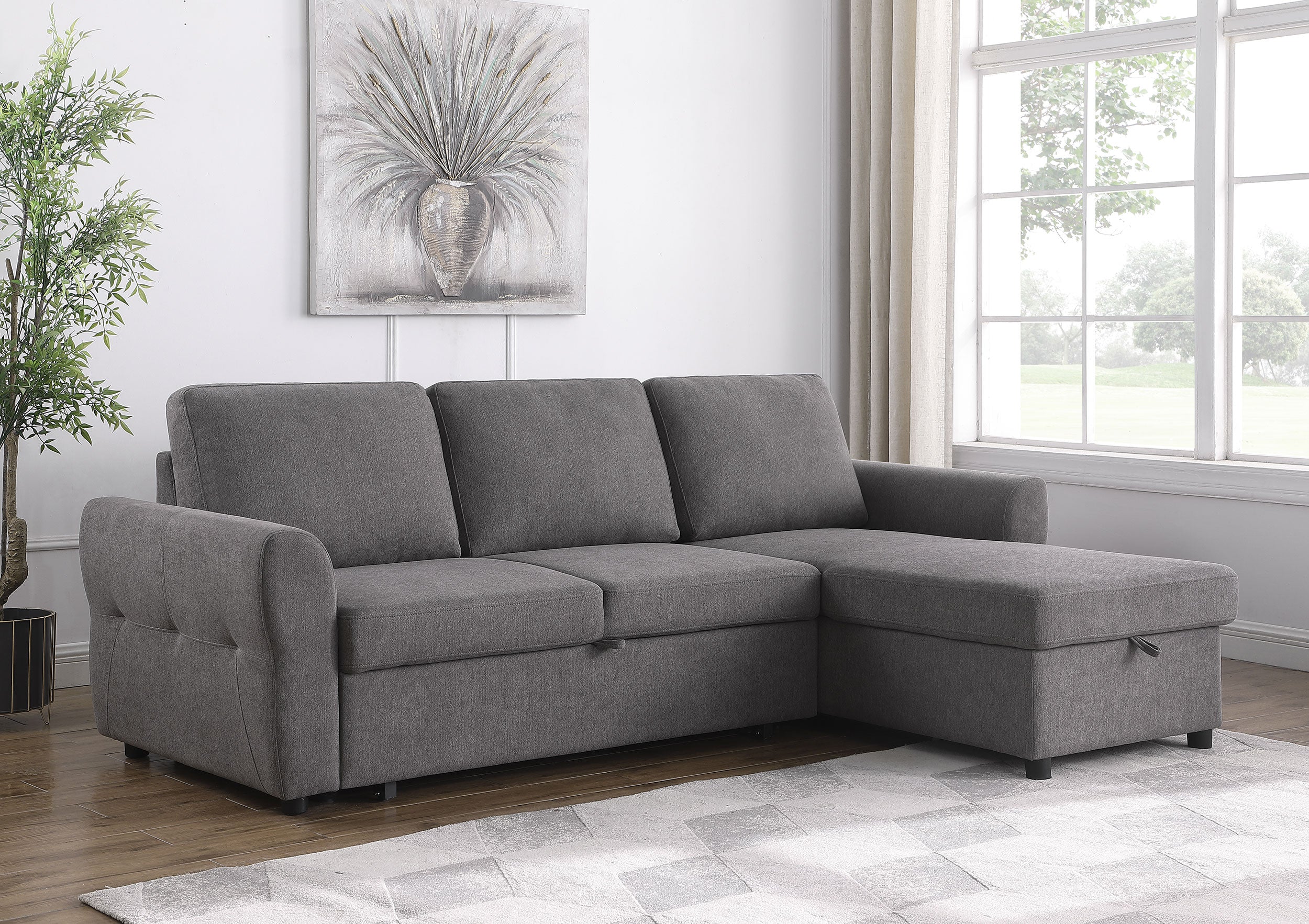Samantha Upholstered Storage Sleeper Sectional Sofa Grey — view 2