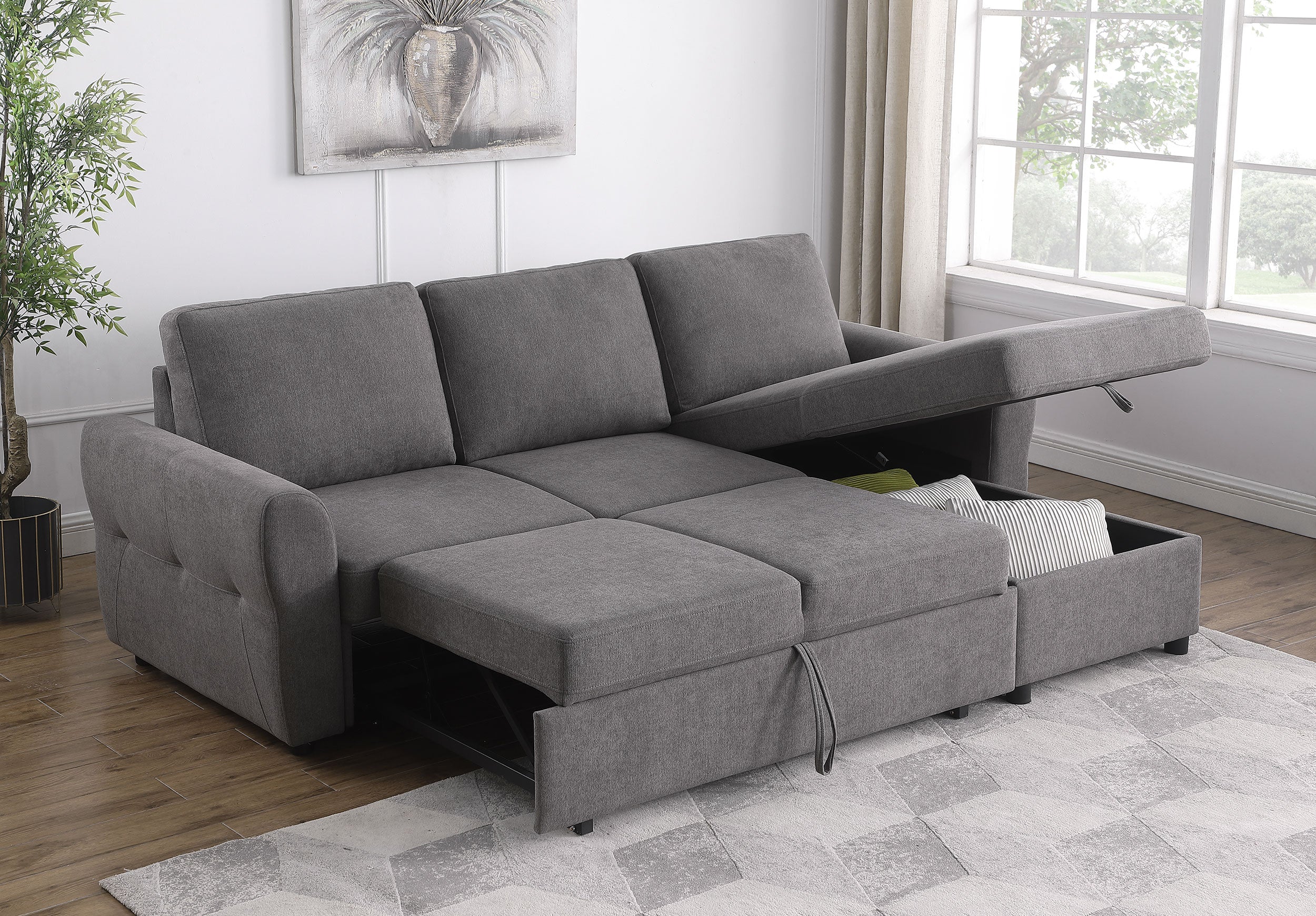 Samantha Upholstered Storage Sleeper Sectional Sofa Grey — view 4