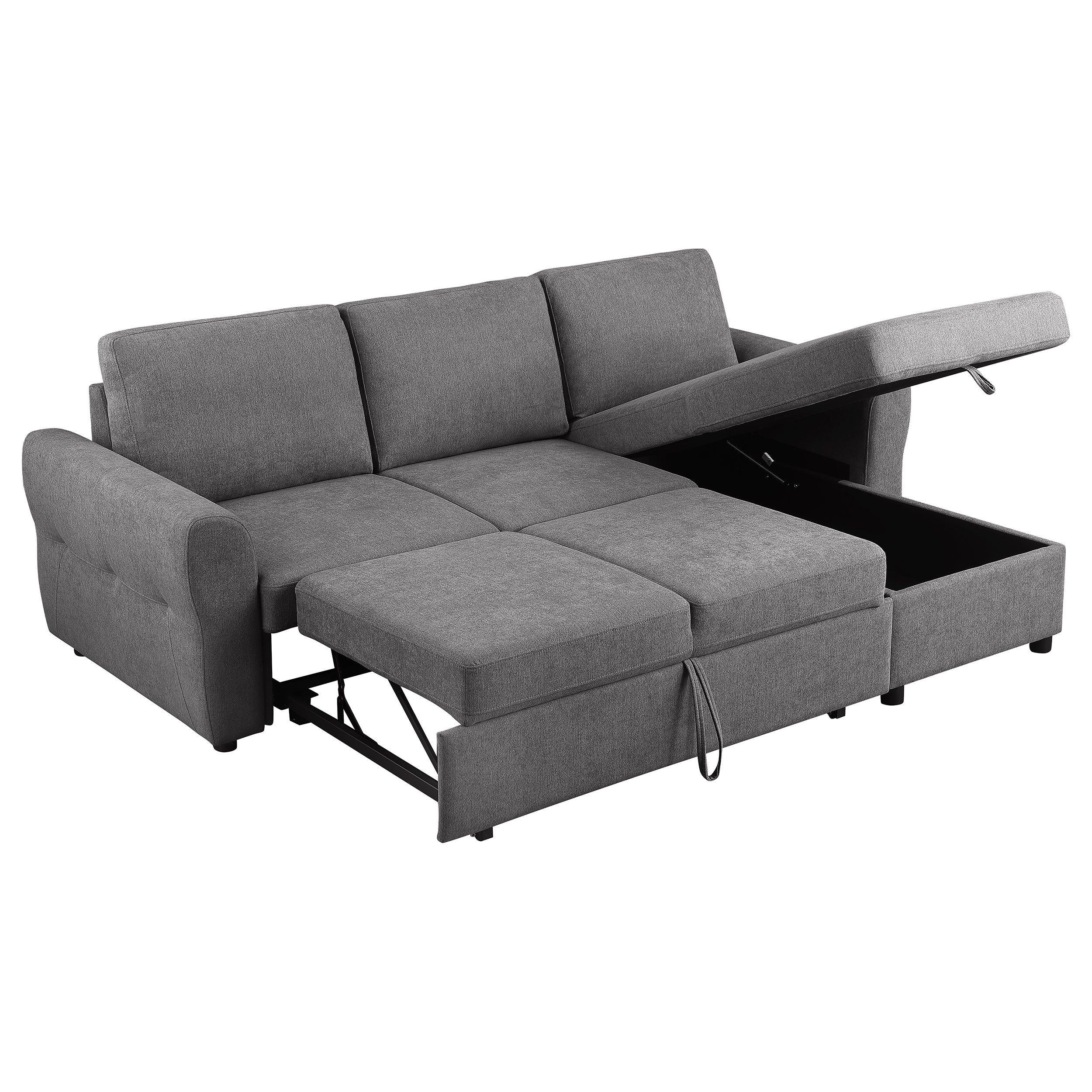 Samantha Upholstered Storage Sleeper Sectional Sofa Grey — view 7