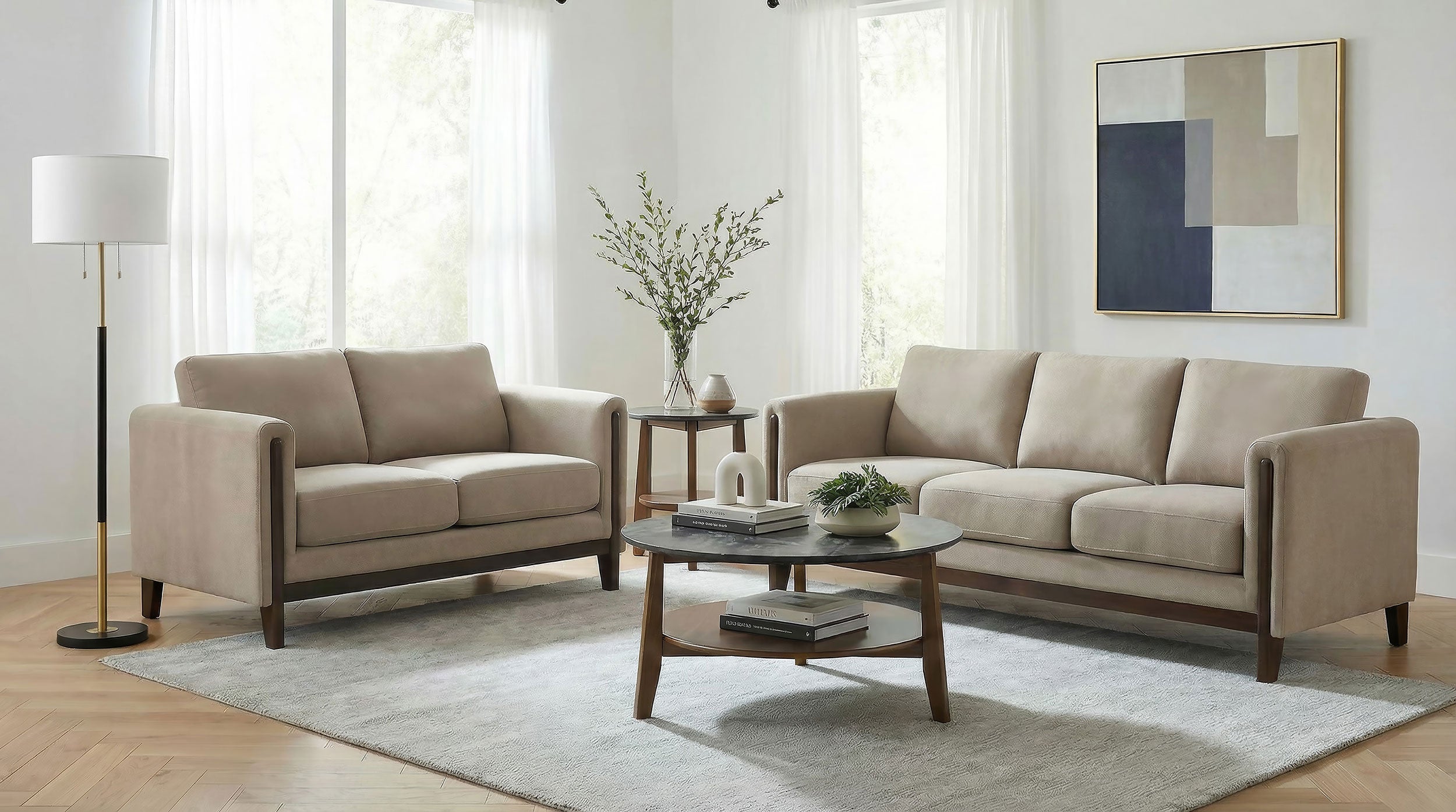 Islington 2-piece Upholstered Panel Arm Sofa Set Taupe — view 1