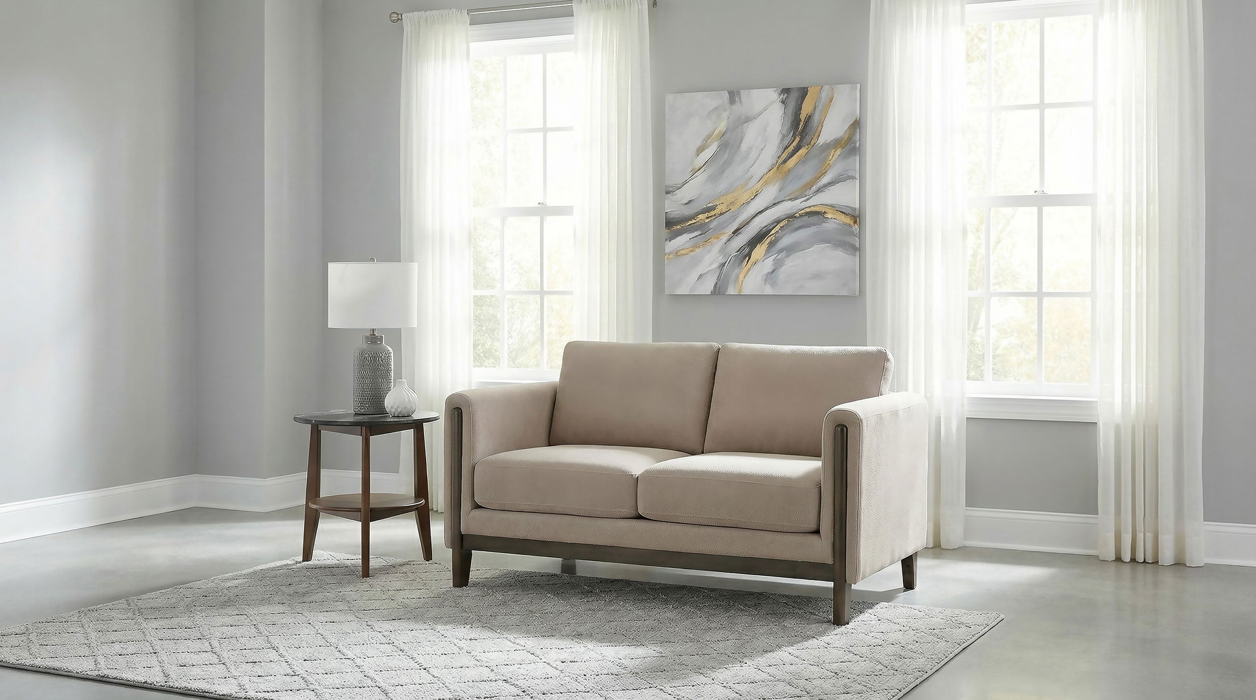 Islington Fabric Upholstered Panel Arm Loveseat Taupe — view 2