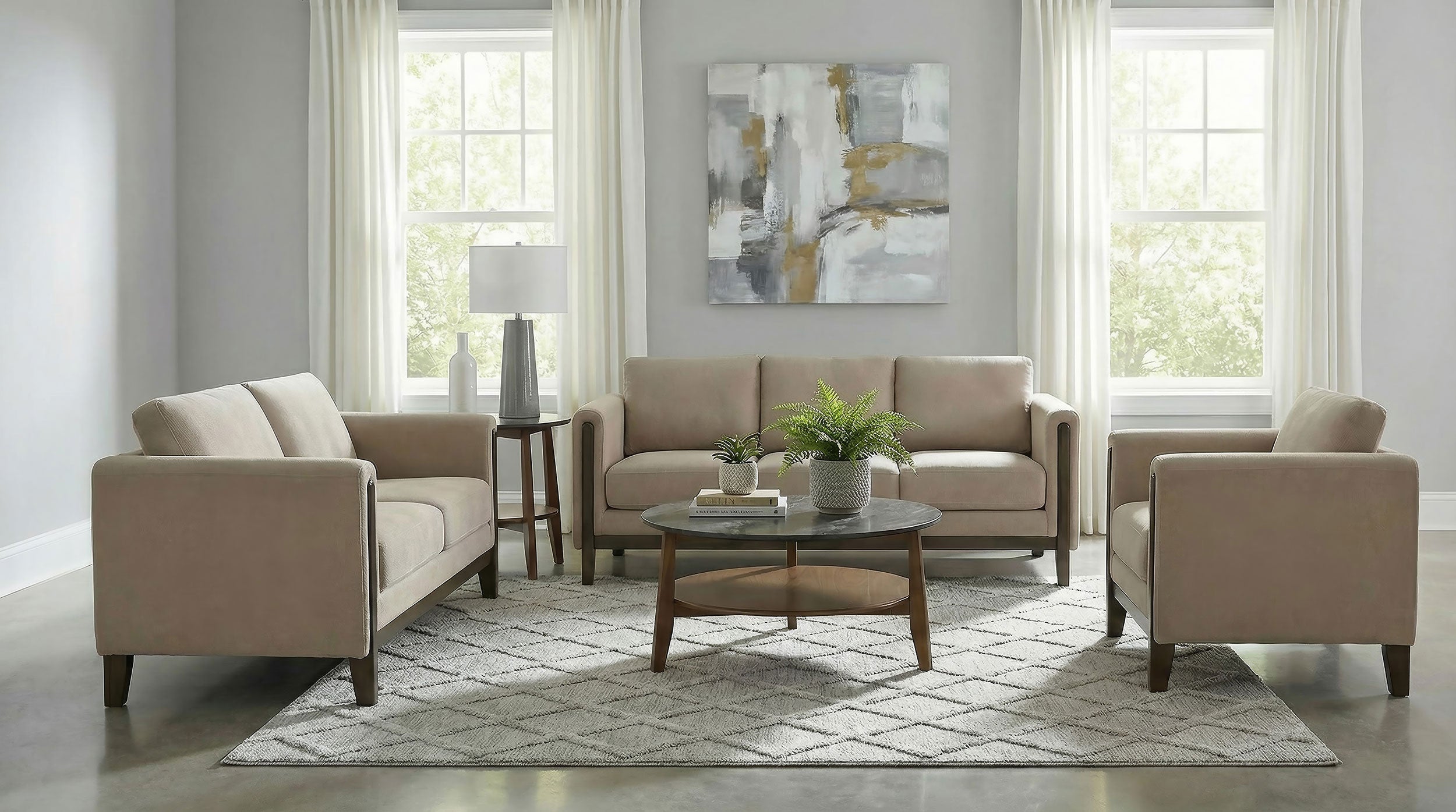 Islington Fabric Upholstered Panel Arm Loveseat Taupe — view 9