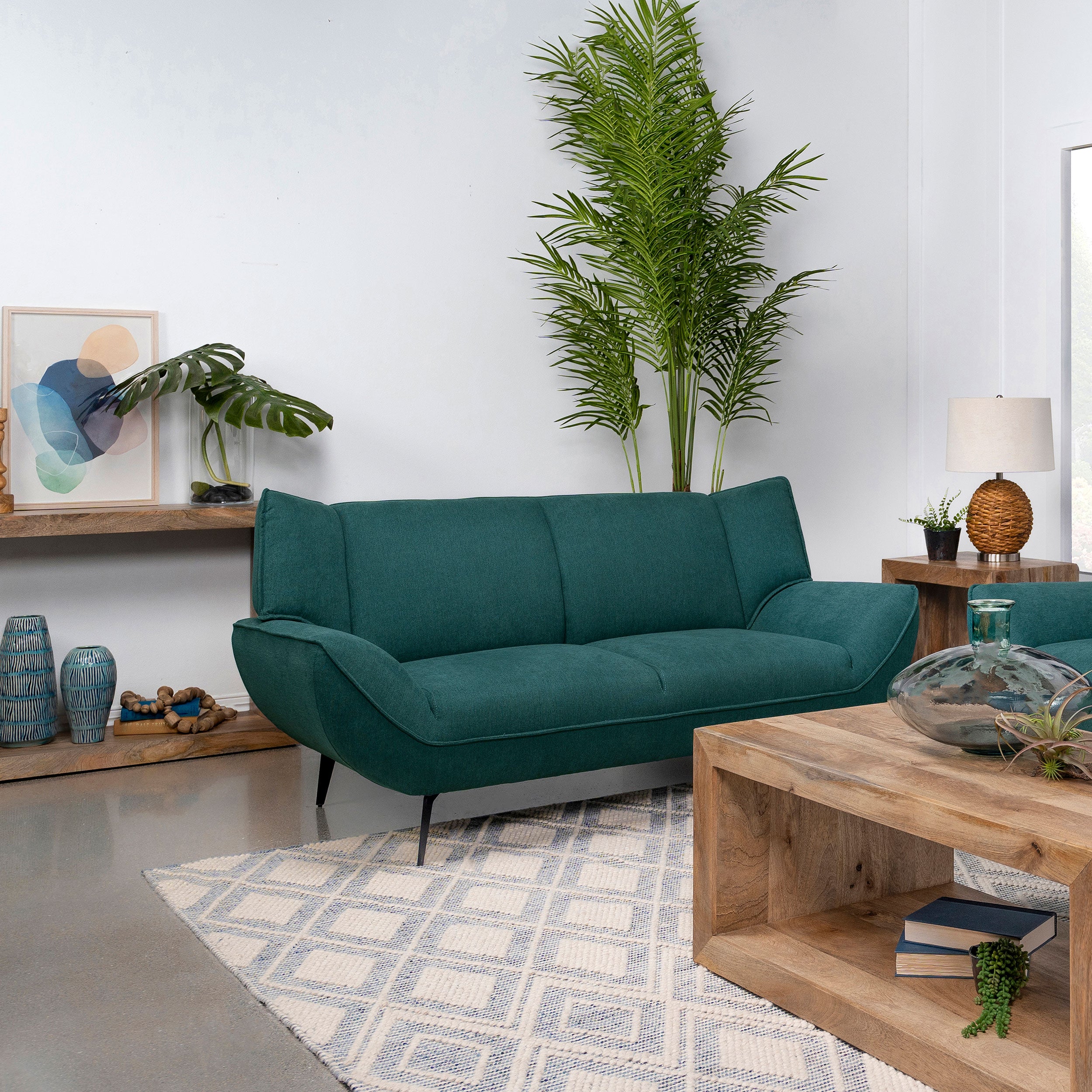 Acton Upholstered Flared Arm Loveseat Teal Blue — view 2