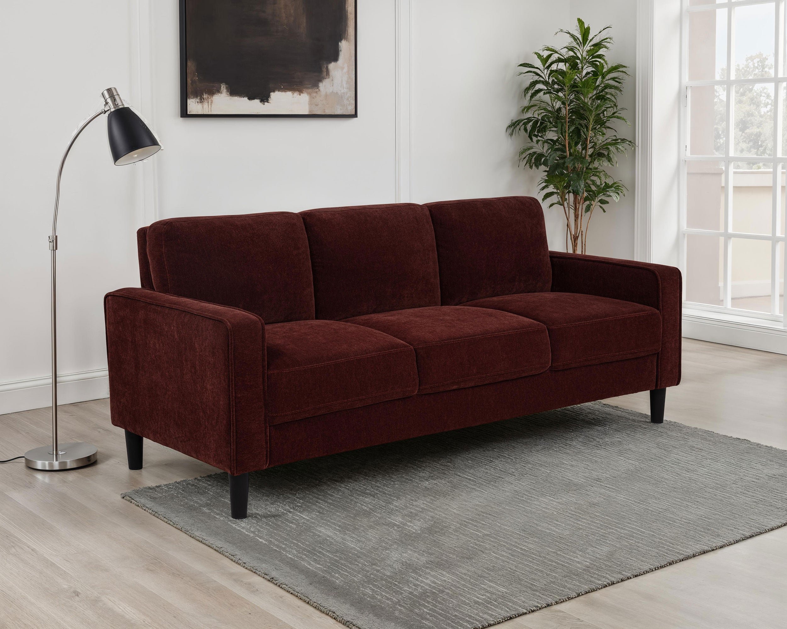 Ruth 77-inch Fabric Upholstered Track Arm Sofa Rust Red — view 2