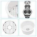 Ceramic Circular Kitchen Sink With Drain Assembly And Bottom Grid, 18" Dual Mount - White