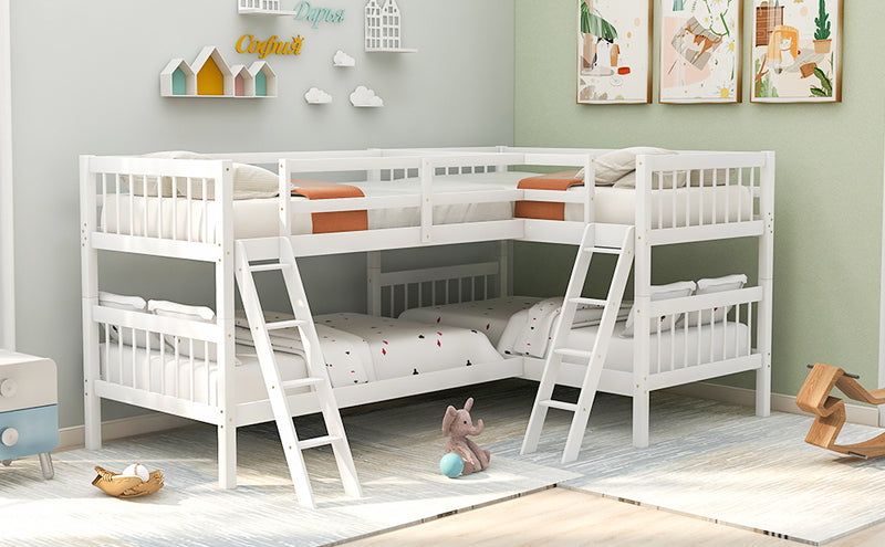 L-Shaped Bunk Bed with Ladder,Twin Size-Gray(OLD SKU :LP000020AAK)