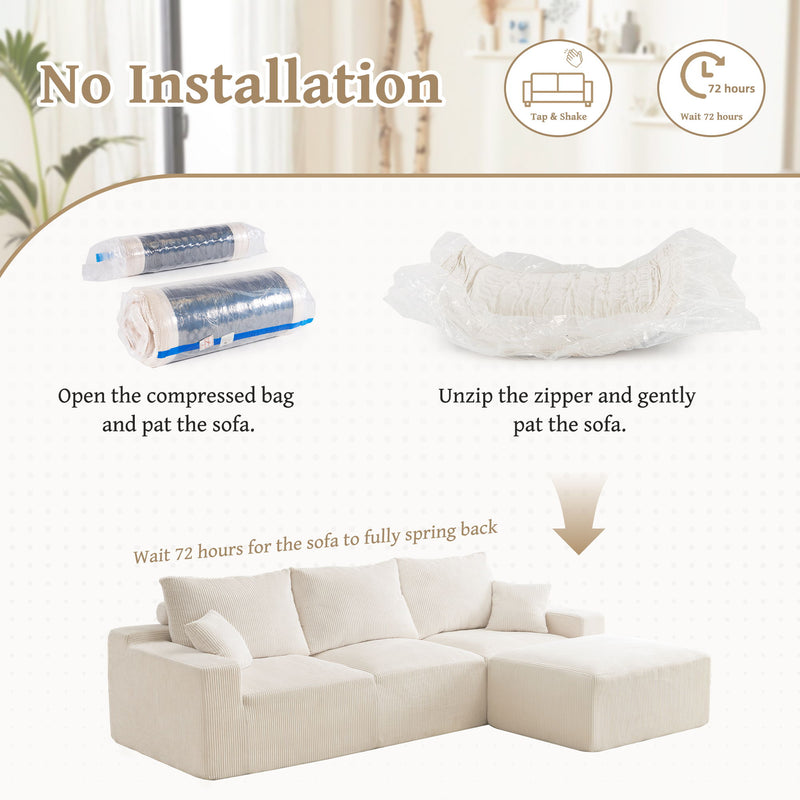 L Shaped Sectional Sofa, Full Compression 3 Seater Cloud Couch With Chaise