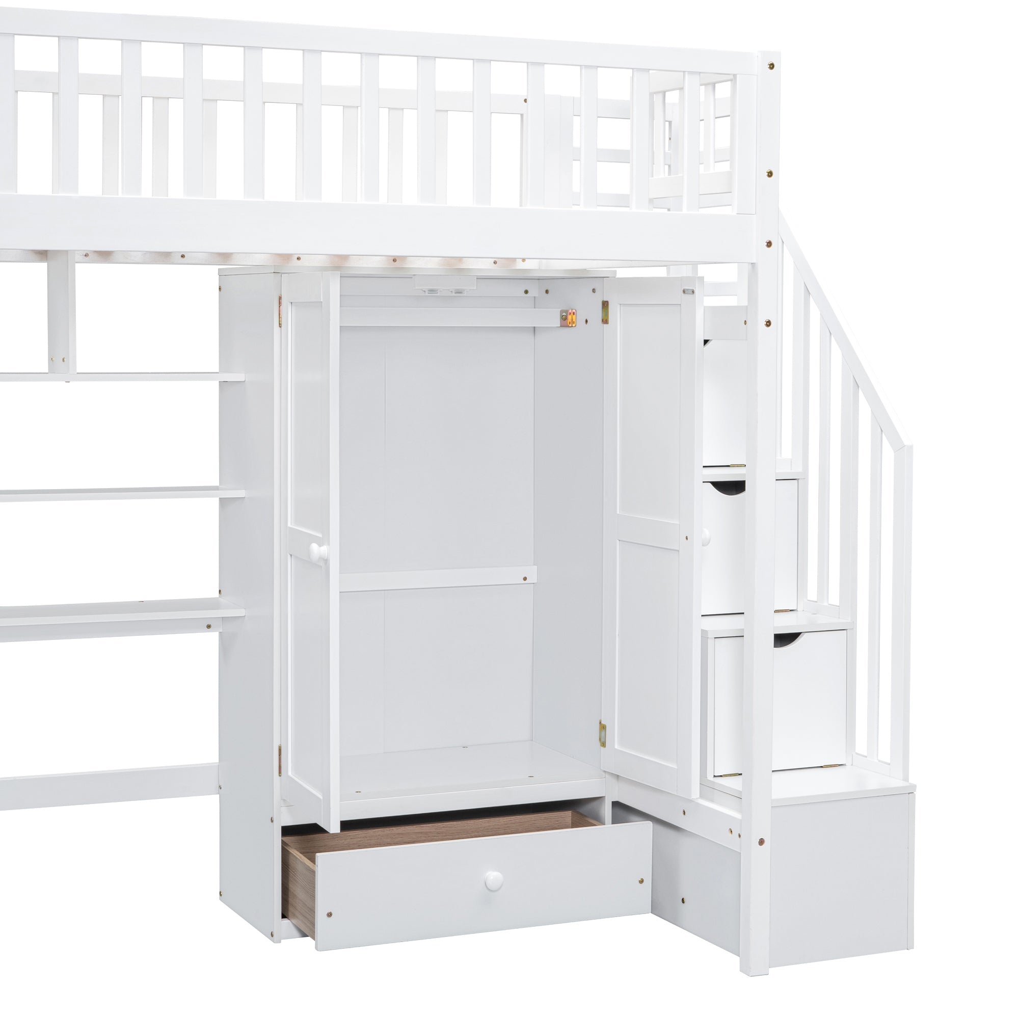 Twin size Loft Bed with Bookshelf,Drawers,Desk,and Wardrobe-White - Atlantic Fine Furniture Melbourne FL