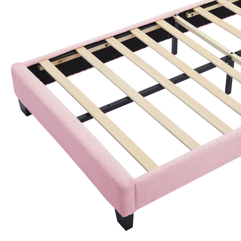 Upholstered Elegant Flowers Headboard With LED Light Strip, Platform Bed With Slats Support