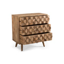 Mid Century Modern Mango Wood 3 Drawer Chest With 3D Tile Weave Design - Natural