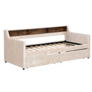 Twin Size Snowflake Velvet Daybed with Two Storage Drawers and Built-in Storage Shelves,Beige