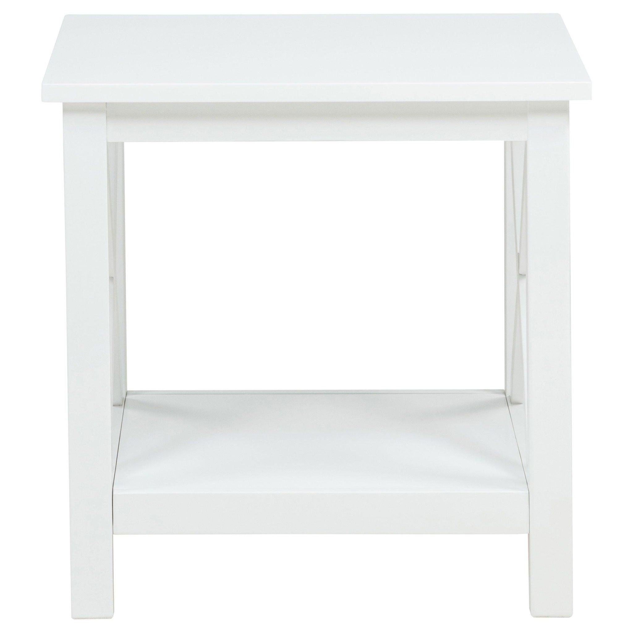 Skyview Square Pine Wood Side End Table with Shelf White