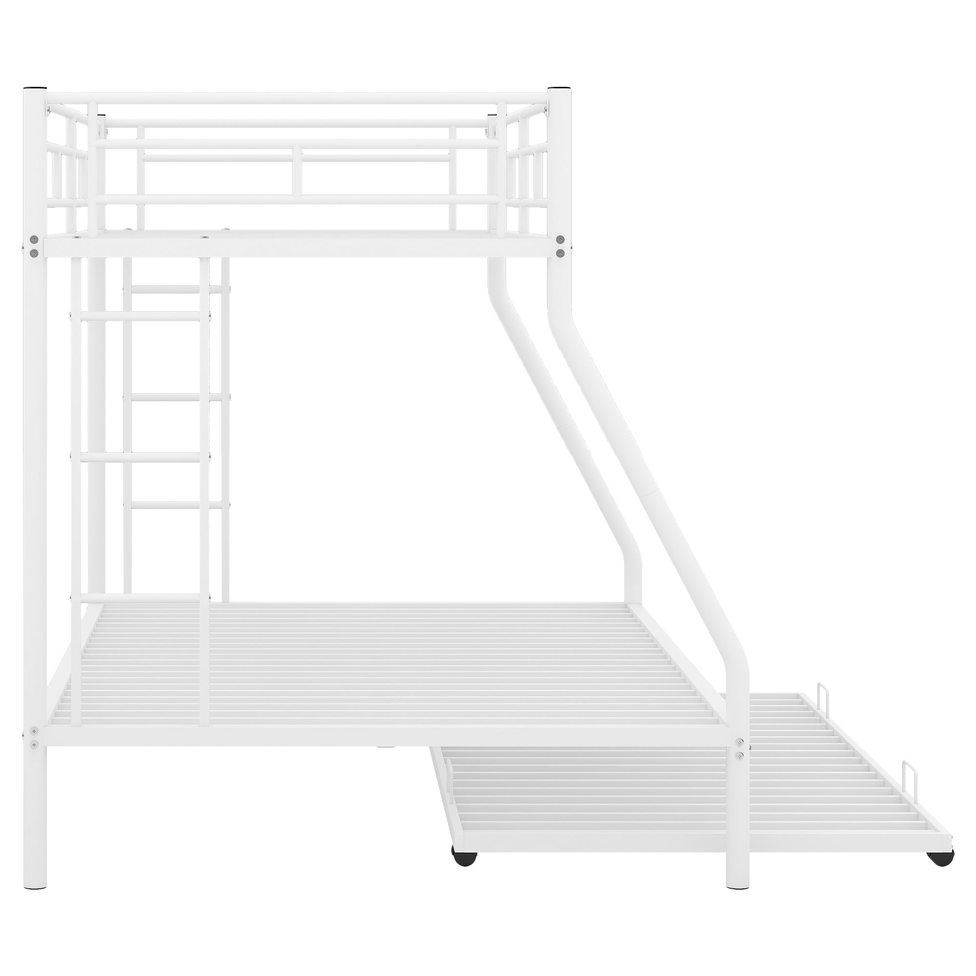 Twin over Full Bed with Sturdy Steel Frame, Bunk Bed with Twin Size Trundle, Two-Side Ladders, White(OLD SKU:MF194424AAK) - Atlantic Fine Furniture Melbourne FL