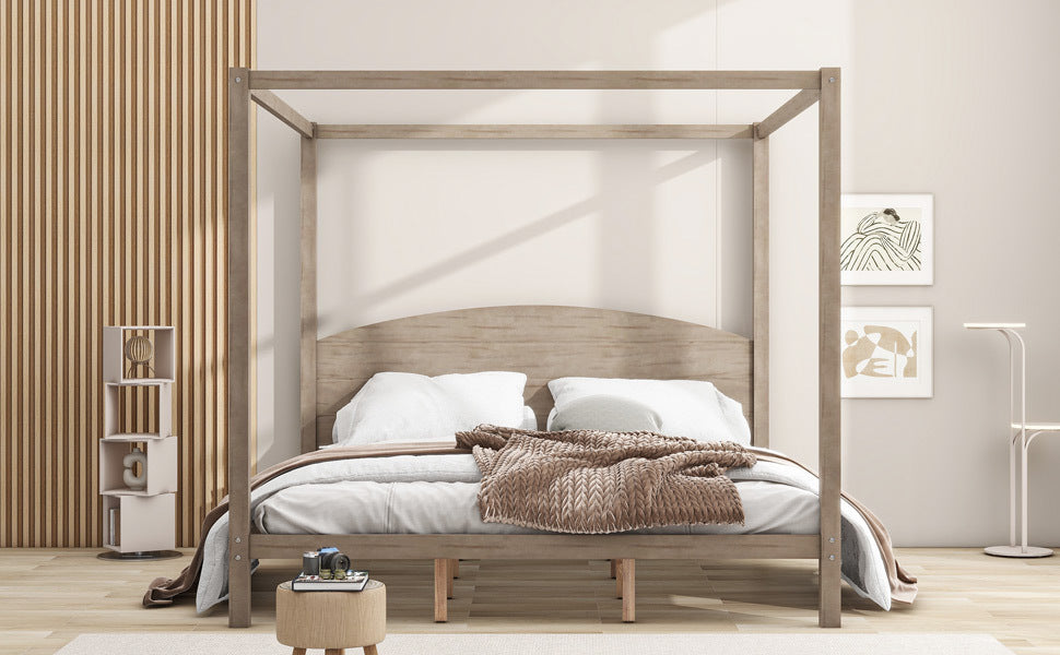 King Size Canopy Platform Bed with Headboard and Support Legs, Brown Wash - Atlantic Fine Furniture Melbourne FL