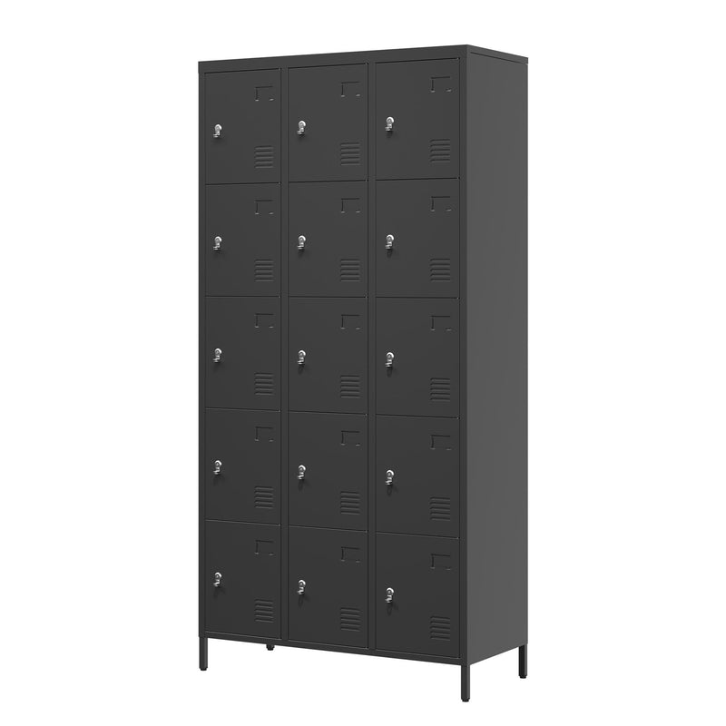 15 Door Lockers With Lock For Employee Storage - Black