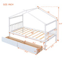 Twin Size Wooden House Bed with Drawers, White