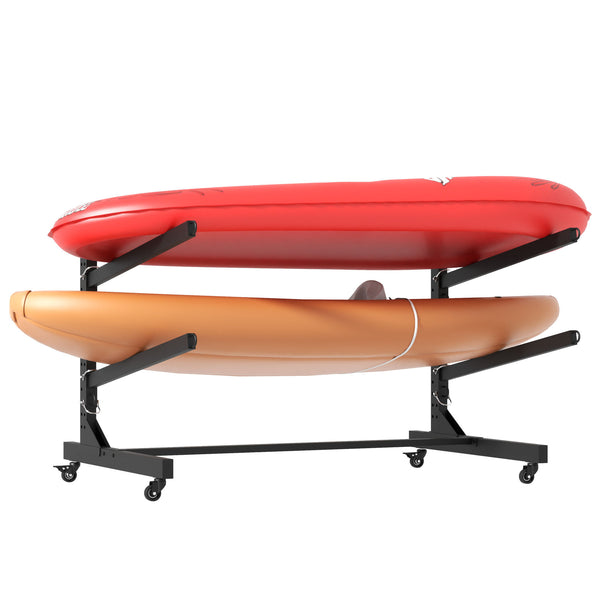 Freestanding Kayak Storage Rack With Lockable Wheels For Kayak, Canoe, Sup & Surfboard