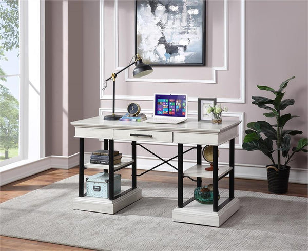 Home Office White One Drawer Desk with Two Shelves
