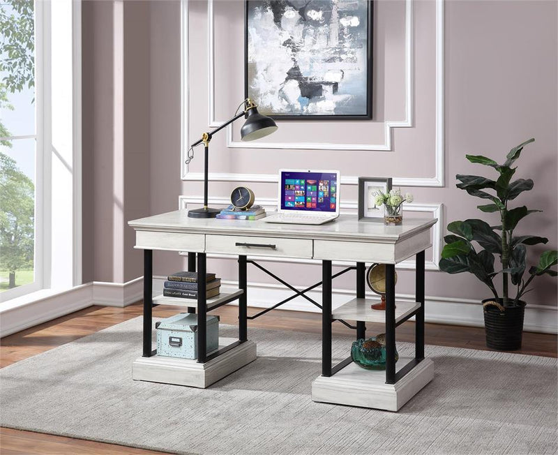 Home Office White One Drawer Desk with Two Shelves