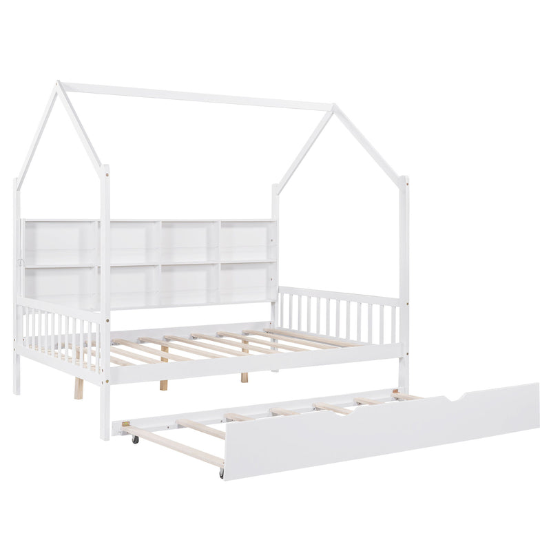 House Bed With Trundle, Kids Bed With Shelf