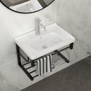 Wall Mounted Rectangular Bathroom Sink With Towel Bar & Overflow - White