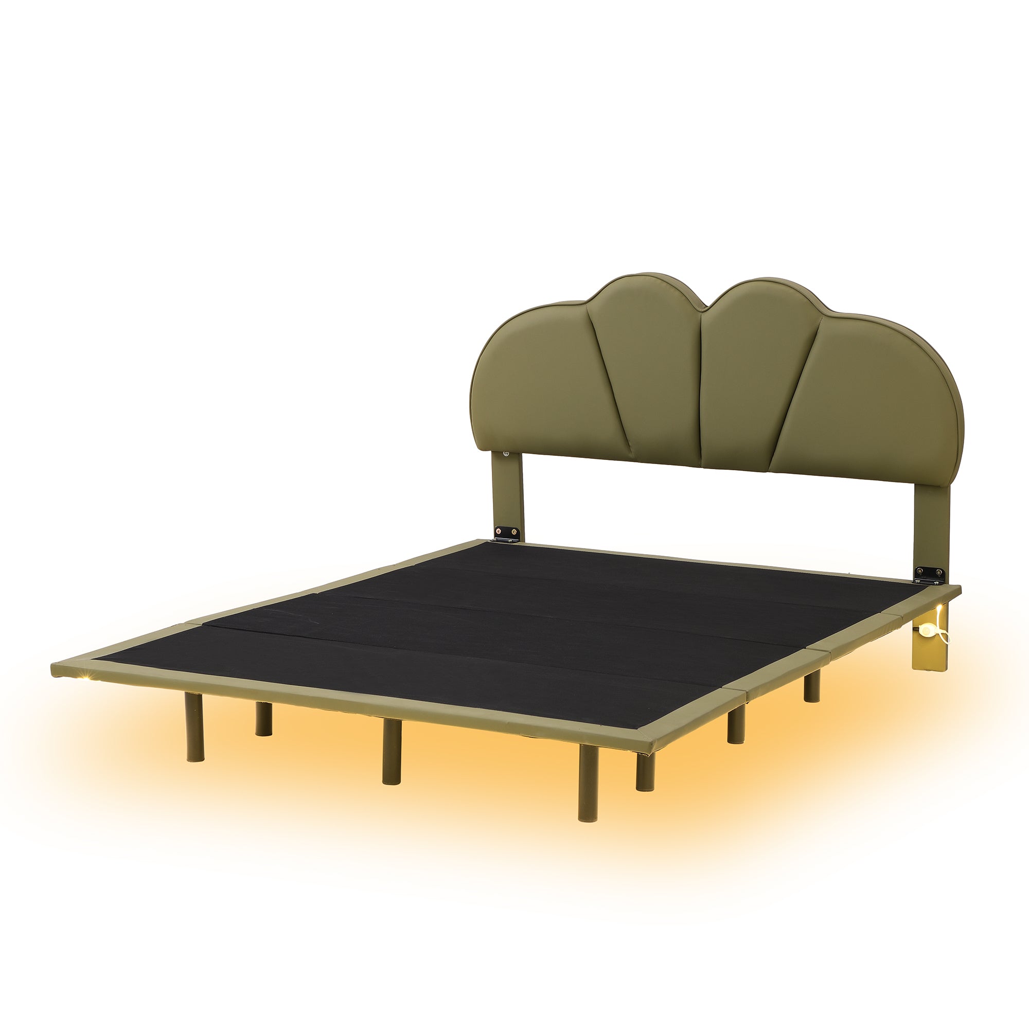 Full Size Upholstery LED Floating Bed with PU Leather Headboard and Support Legs,Green - Atlantic Fine Furniture Melbourne FL